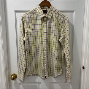 UNTUCKit Men’s Sumoll Slim Fit Wrinkle Free Long Sleeve Size M Yellow/Blue Plaid